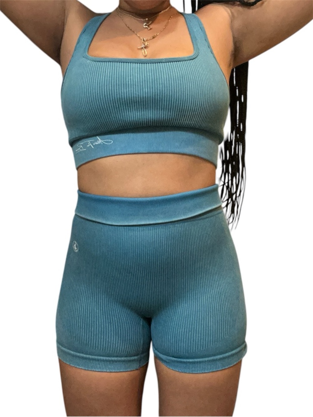 High-Rise Teal Ribbed Women’s Bike Short  Set. Allure.the.brand